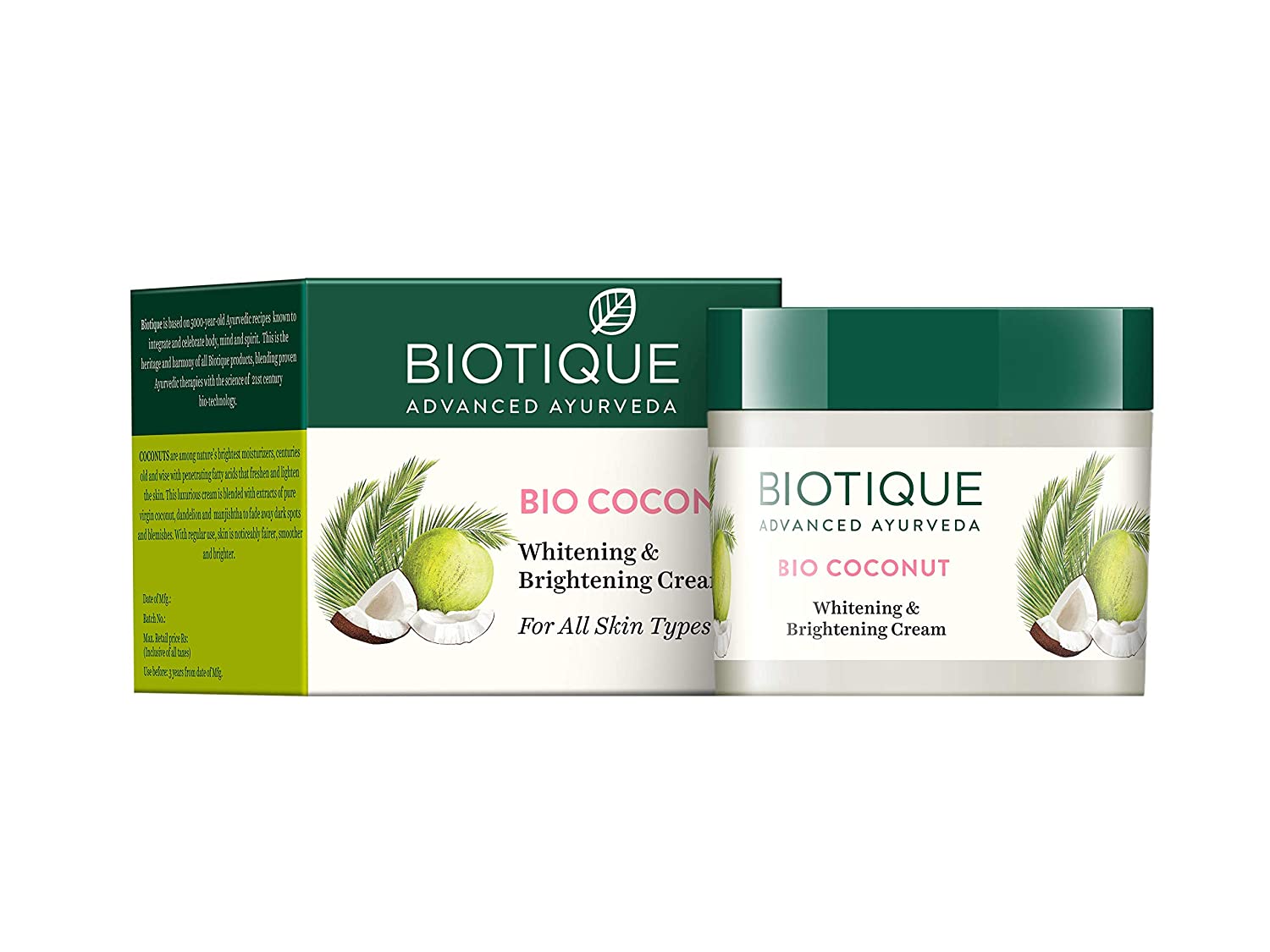 Biotique Whitening AND Brightening Cream BIO Coconut 50gm  